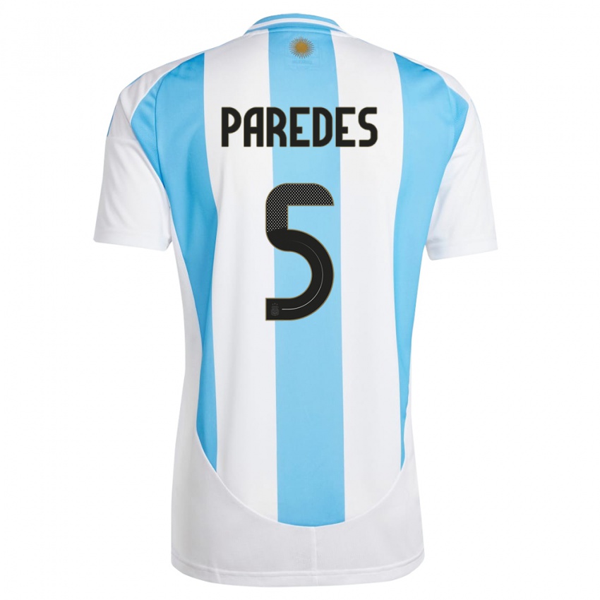 Criança Camisola Argentina Leandro Paredes #5 Branco Azul Principal 24-26 Camisa