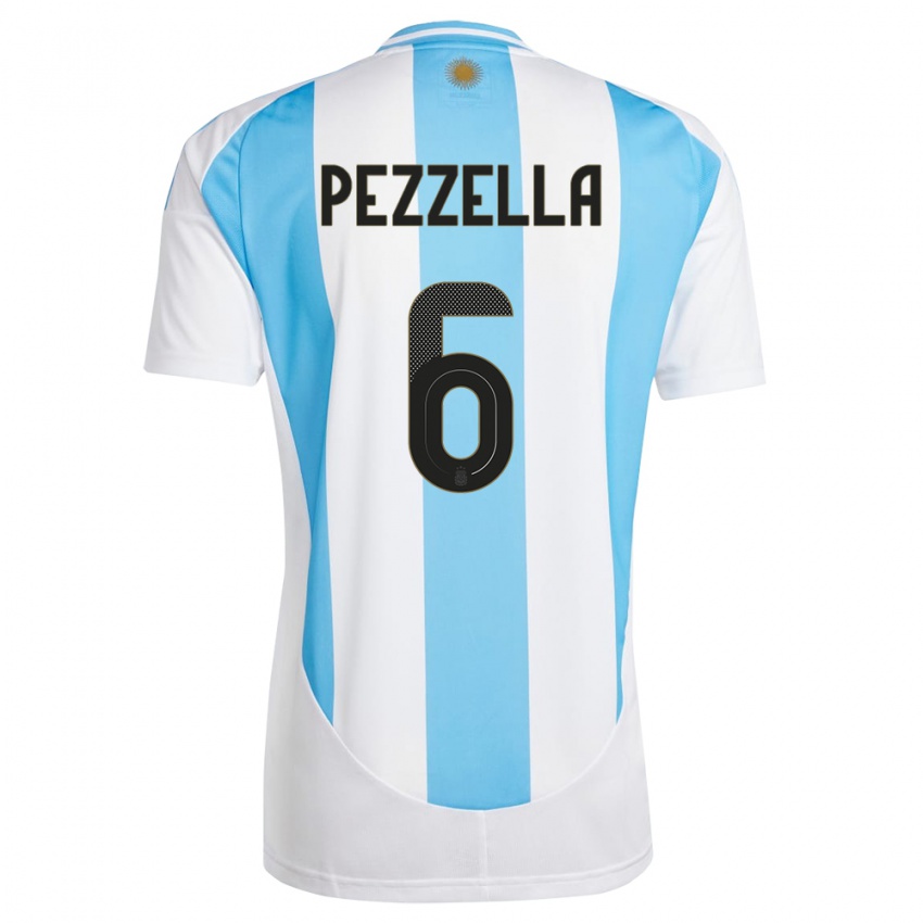 Criança Camisola Argentina German Pezzella #6 Branco Azul Principal 24-26 Camisa