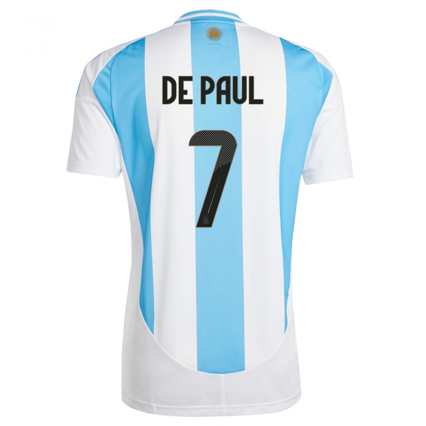 Criança Camisola Argentina Rodrigo De Paul #7 Branco Azul Principal 24-26 Camisa