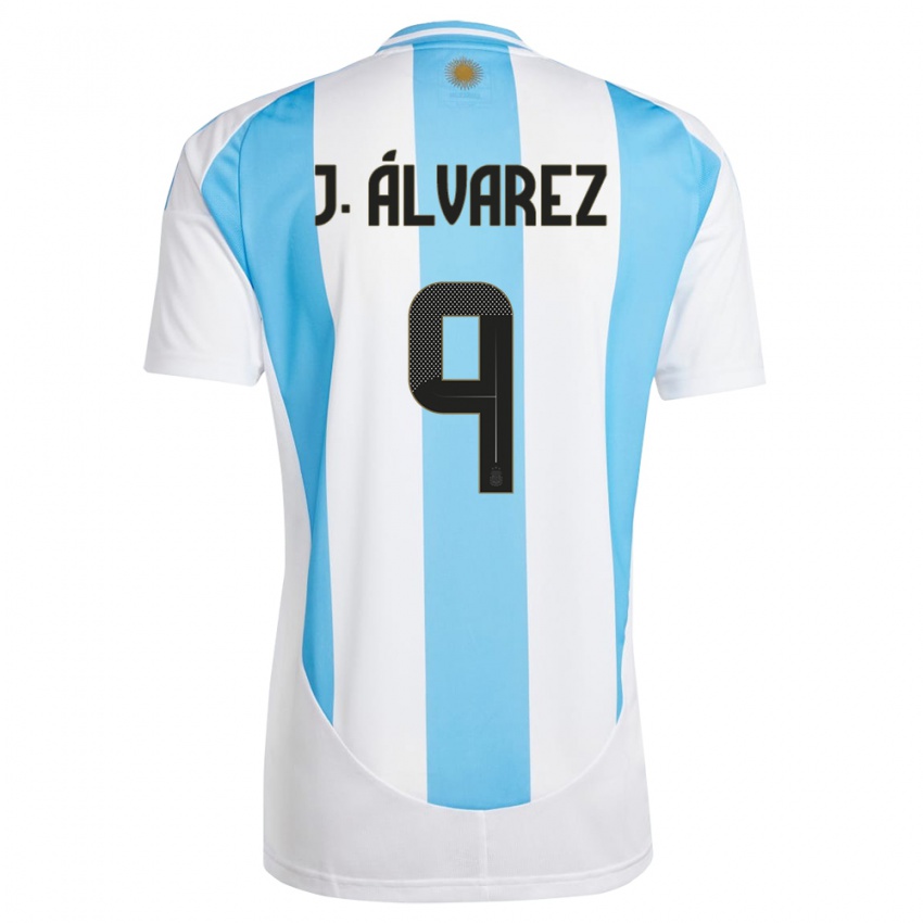 Criança Camisola Argentina Julian Alvarez #9 Branco Azul Principal 24-26 Camisa