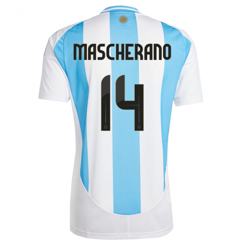 Criança Camisola Argentina Javier Mascherano #14 Branco Azul Principal 24-26 Camisa