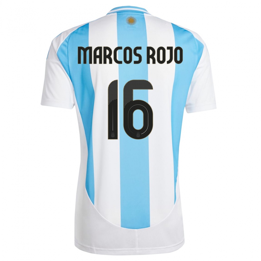 Criança Camisola Argentina Marcos Rojo #16 Branco Azul Principal 24-26 Camisa