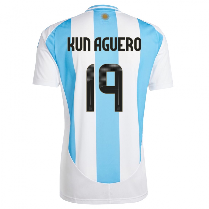 Criança Camisola Argentina Sergio Aguero #19 Branco Azul Principal 24-26 Camisa