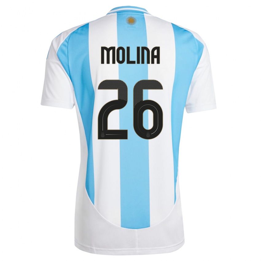 Criança Camisola Argentina Nahuel Molina #26 Branco Azul Principal 24-26 Camisa