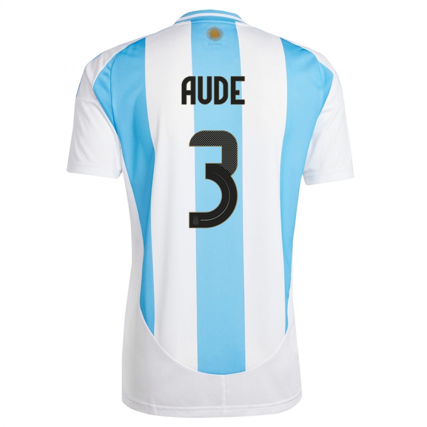 Criança Camisola Argentina Julian Aude #3 Branco Azul Principal 24-26 Camisa