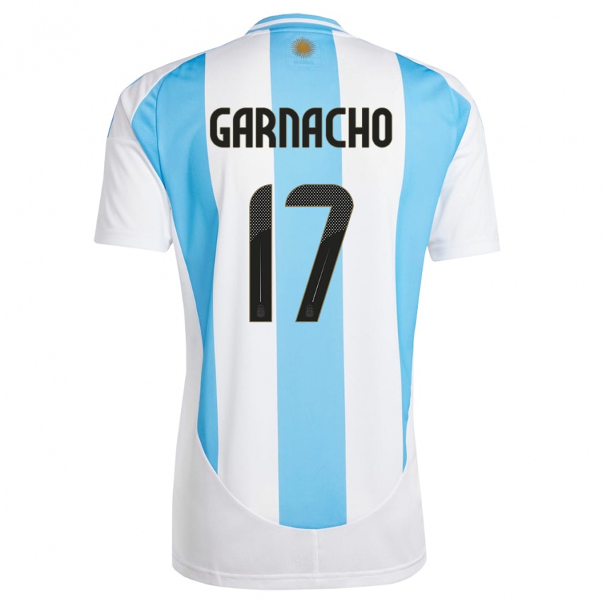 Criança Camisola Argentina Alejandro Garnacho #17 Branco Azul Principal 24-26 Camisa