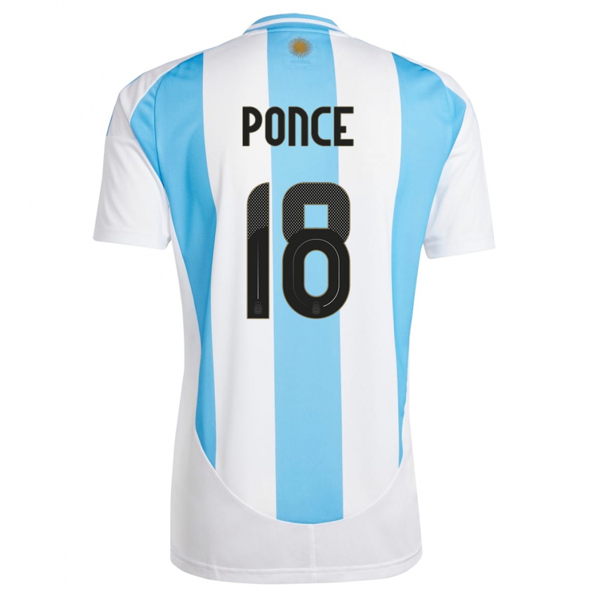 Criança Camisola Argentina Ezequiel Ponce #18 Branco Azul Principal 24-26 Camisa