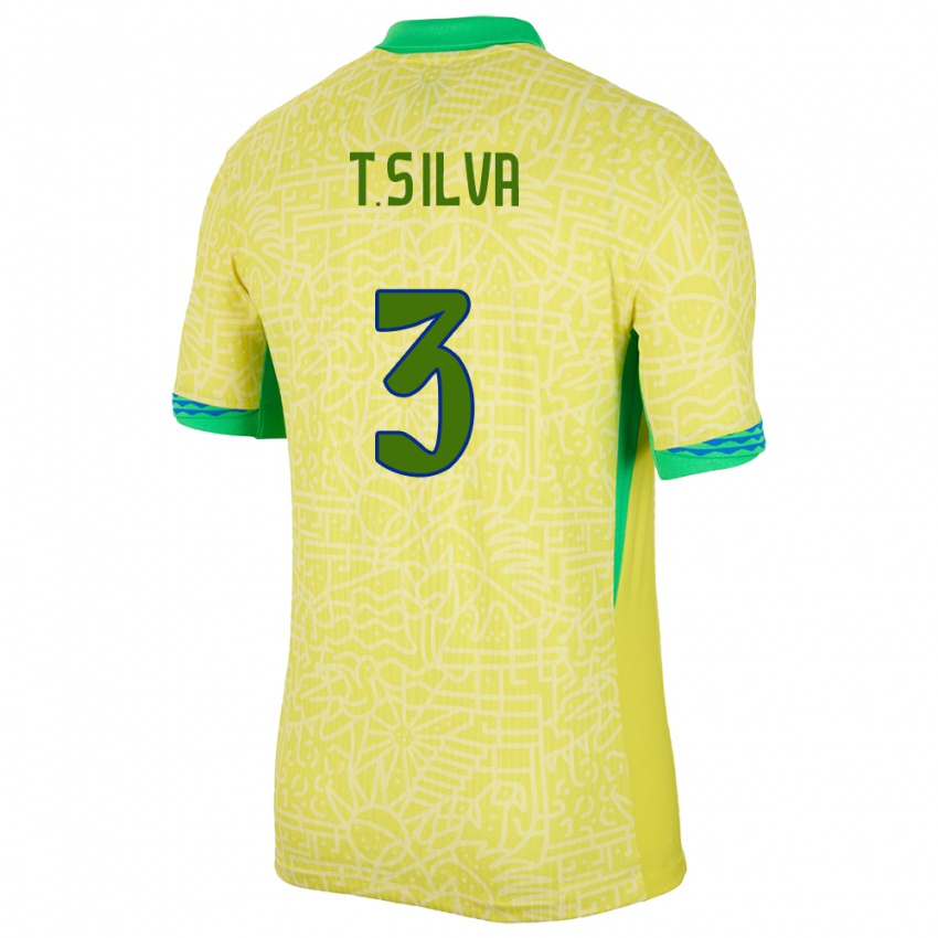 Criança Camisola Brasil Thiago Silva #3 Amarelo Principal 24-26 Camisa