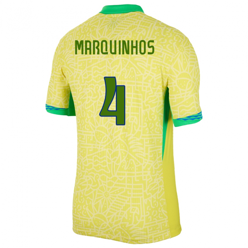 Criança Camisola Brasil Marquinhos #4 Amarelo Principal 24-26 Camisa