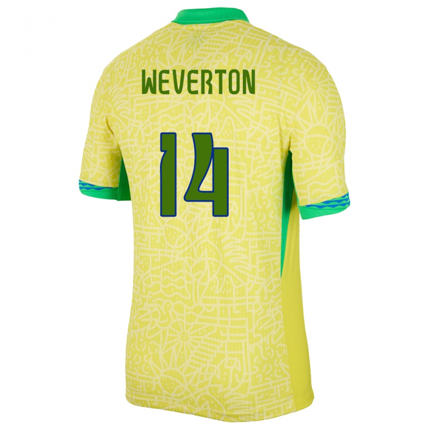 Criança Camisola Brasil Weverton #14 Amarelo Principal 24-26 Camisa