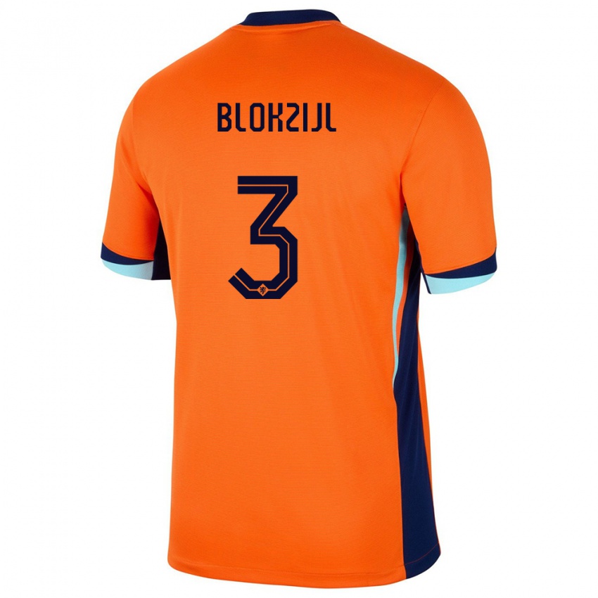 Criança Camisola Países Baixos Thijmen Blokzijl #3 Laranja Principal 24-26 Camisa