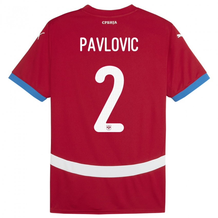 Criança Camisola Sérvia Strahinja Pavlovic #2 Vermelho Principal 24-26 Camisa