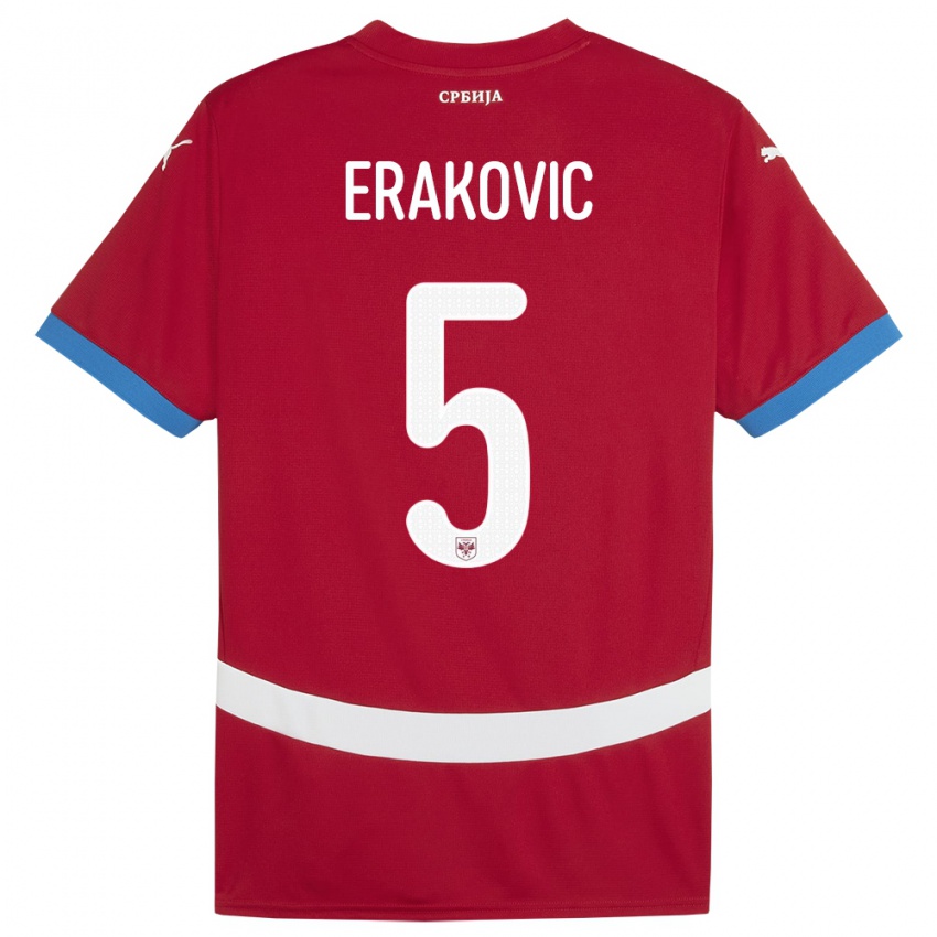 Criança Camisola Sérvia Strahinja Erakovic #5 Vermelho Principal 24-26 Camisa