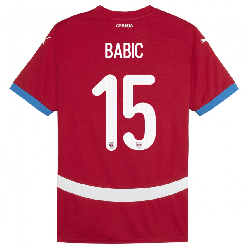 Criança Camisola Sérvia Srdjan Babic #15 Vermelho Principal 24-26 Camisa