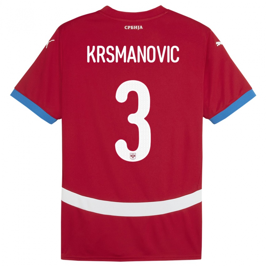 Criança Camisola Sérvia Nemanja Krsmanovic #3 Vermelho Principal 24-26 Camisa