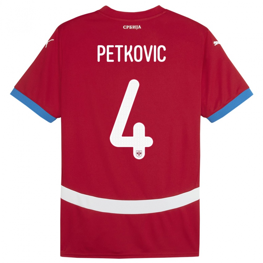 Criança Camisola Sérvia Nikola Petkovic #4 Vermelho Principal 24-26 Camisa