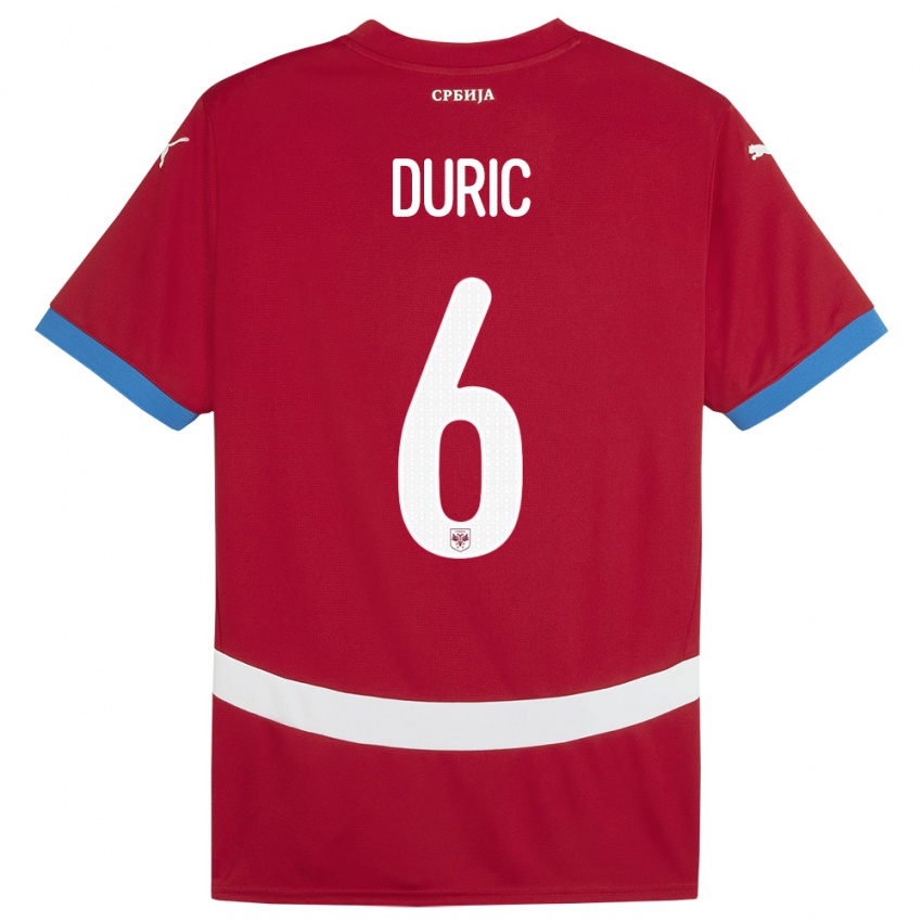 Criança Camisola Sérvia Andrej Duric #6 Vermelho Principal 24-26 Camisa