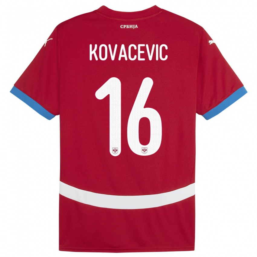 Criança Camisola Sérvia Bojan Kovacevic #16 Vermelho Principal 24-26 Camisa