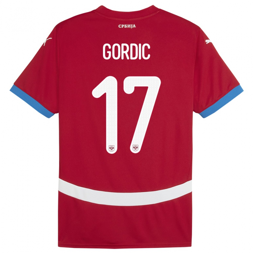 Criança Camisola Sérvia Djordje Gordic #17 Vermelho Principal 24-26 Camisa