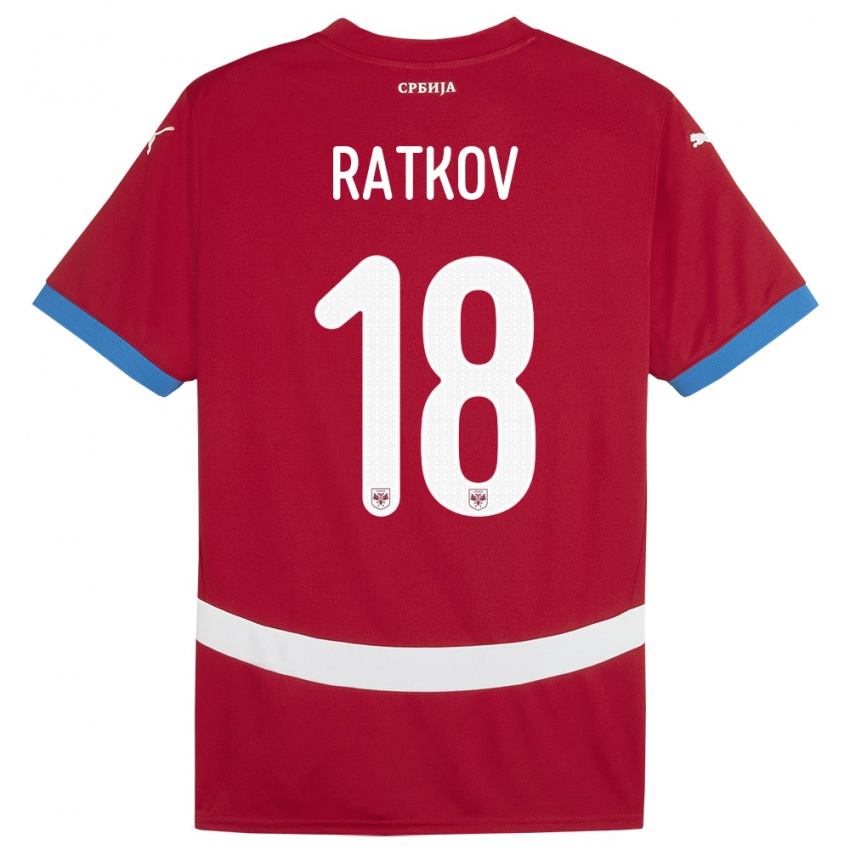 Criança Camisola Sérvia Petar Ratkov #18 Vermelho Principal 24-26 Camisa