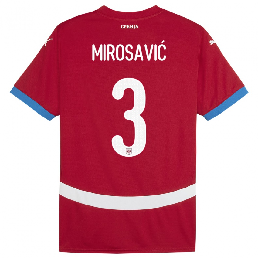 Criança Camisola Sérvia Veljko Mirosavic #3 Vermelho Principal 24-26 Camisa