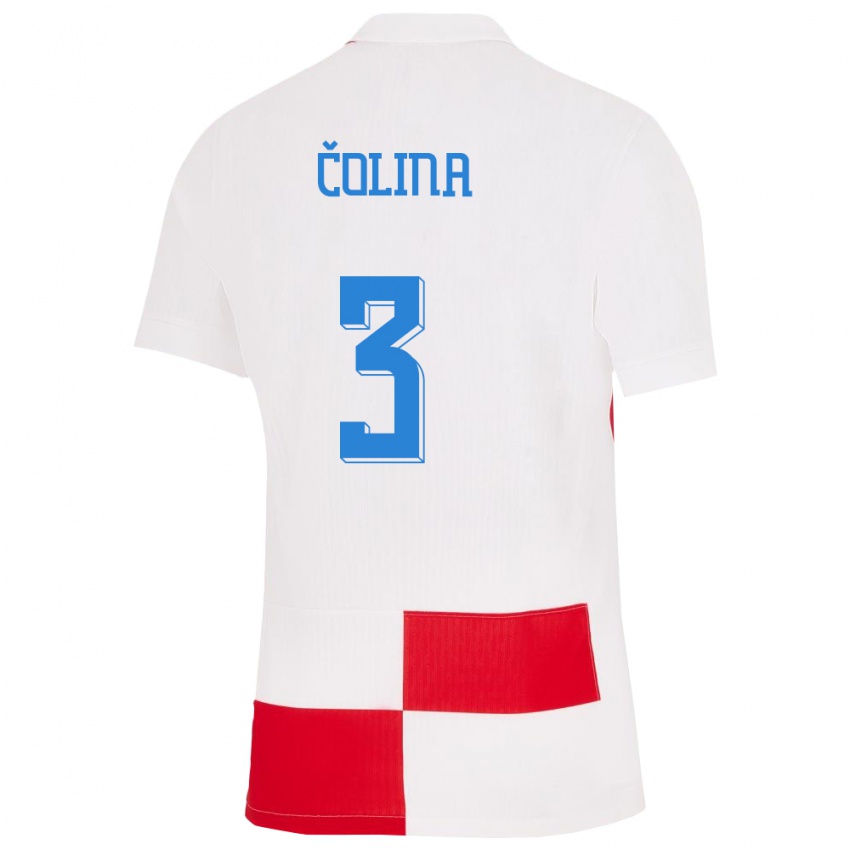 Criança Camisola Croácia David Colina #3 Branco Vermelho Principal 24-26 Camisa