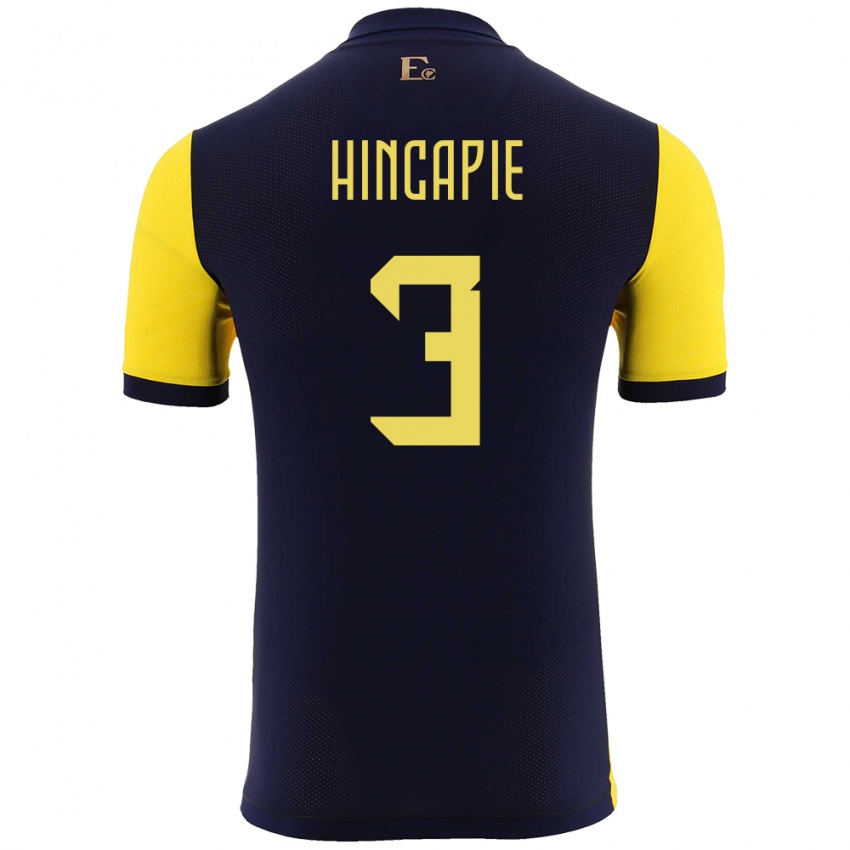 Criança Camisola Equador Piero Hincapie #3 Amarelo Principal 24-26 Camisa