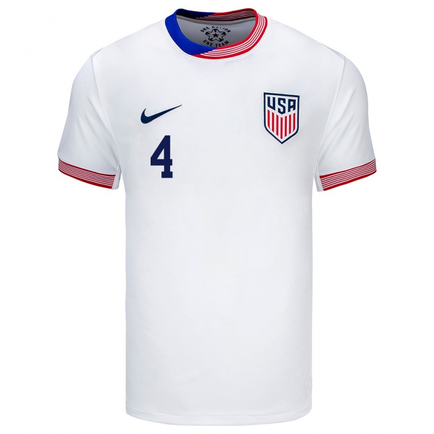 Criança Camisola Estados Unidos Tyler Adams #4 Branco Principal 24-26 Camisa