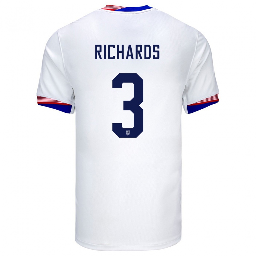 Criança Camisola Estados Unidos Chris Richards #3 Branco Principal 24-26 Camisa