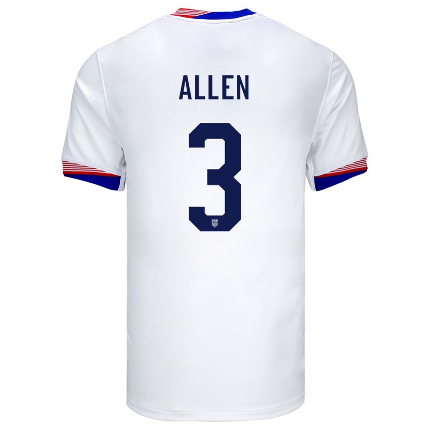 Criança Camisola Estados Unidos Noah Allen #3 Branco Principal 24-26 Camisa