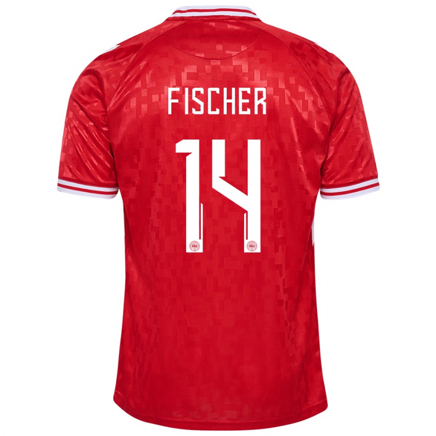 Criança Camisola Dinamarca Mikkel Fischer #14 Vermelho Principal 24-26 Camisa