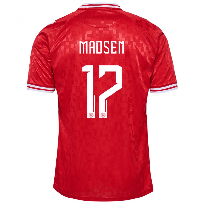 Criança Camisola Dinamarca Nicolas Madsen #17 Vermelho Principal 24-26 Camisa