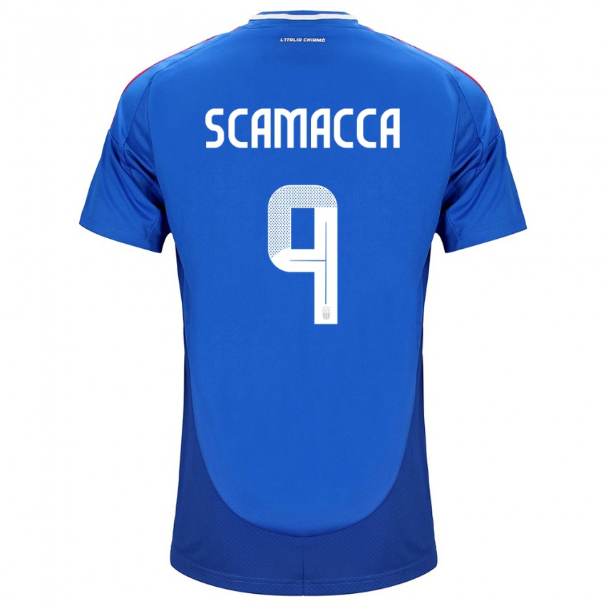 Criança Camisola Itália Gianluca Scamacca #9 Azul Principal 24-26 Camisa