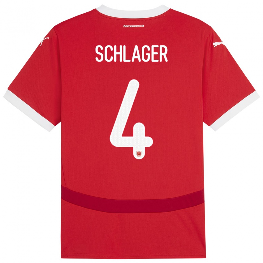 Criança Camisola Áustria Xaver Schlager #4 Vermelho Principal 24-26 Camisa