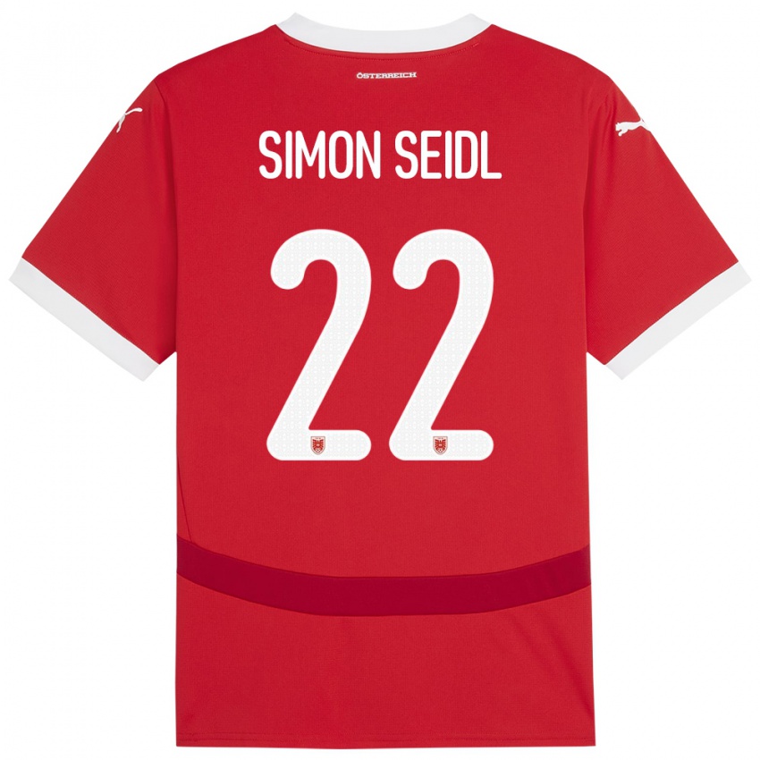 Criança Camisola Áustria Simon Seidl #22 Vermelho Principal 24-26 Camisa