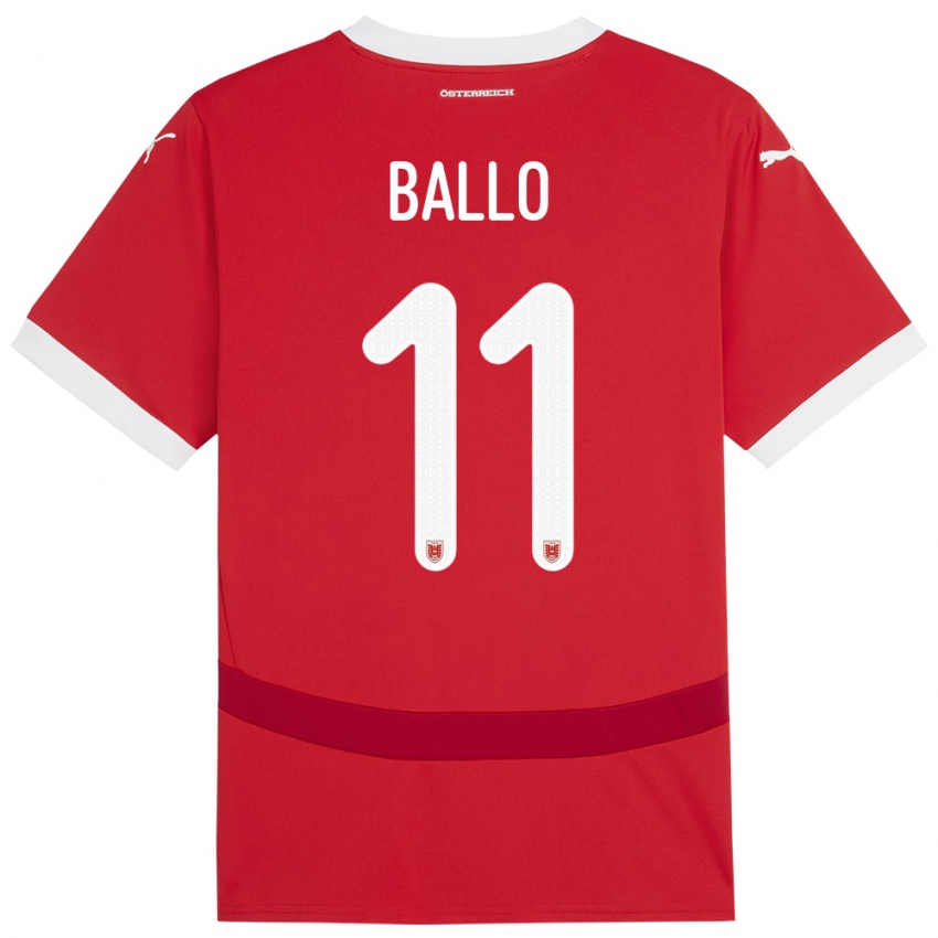 Criança Camisola Áustria Thierno Ballo #11 Vermelho Principal 24-26 Camisa