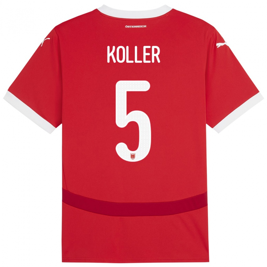 Criança Camisola Áustria Paul Koller #5 Vermelho Principal 24-26 Camisa