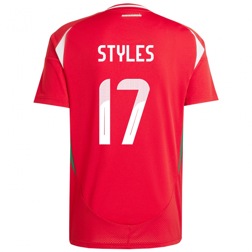 Criança Camisola Hungria Callum Styles #17 Vermelho Principal 24-26 Camisa