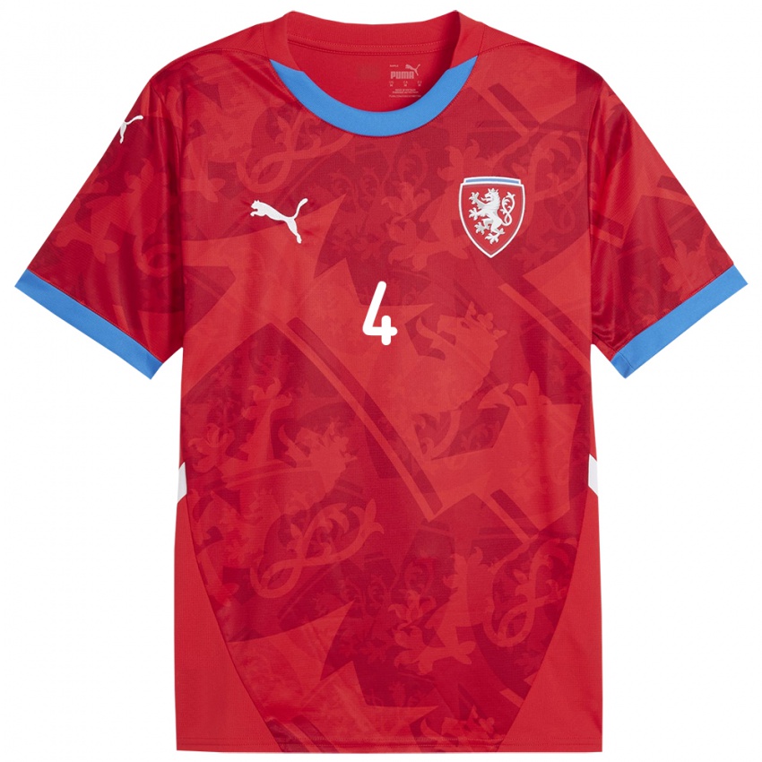 Criança Camisola República Checa Vitezslav Badura #4 Vermelho Principal 24-26 Camisa