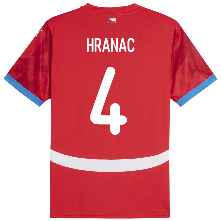 Criança Camisola República Checa Robin Hranac #4 Vermelho Principal 24-26 Camisa