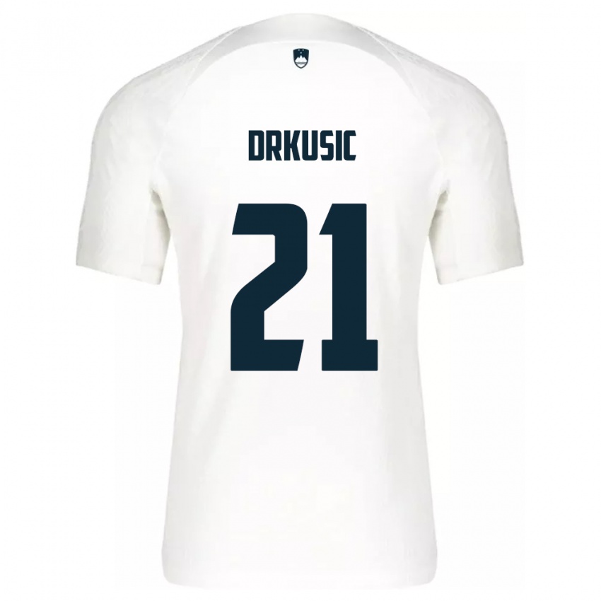 Criança Camisola Eslovênia Vanja Drkusic #21 Branco Principal 24-26 Camisa