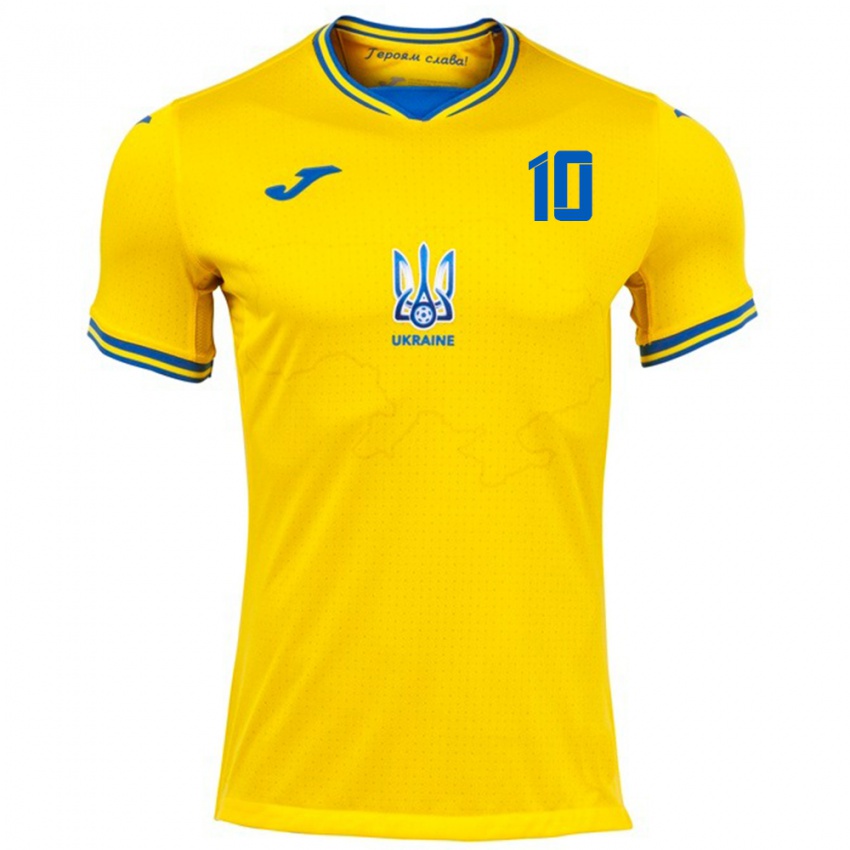 Criança Camisola Ucrânia Mykhaylo Mudryk #10 Amarelo Principal 24-26 Camisa