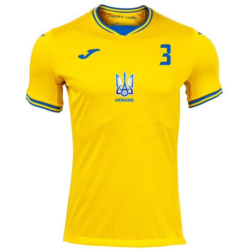 Criança Camisola Ucrânia Ilya Badenko #3 Amarelo Principal 24-26 Camisa