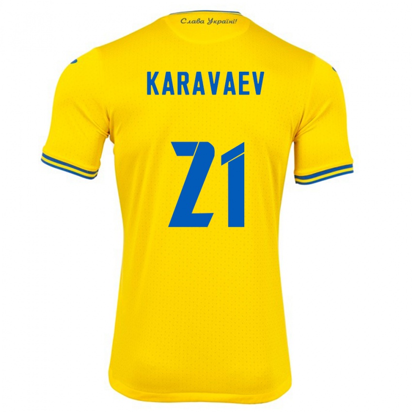 Criança Camisola Ucrânia Oleksandr Karavaev #21 Amarelo Principal 24-26 Camisa