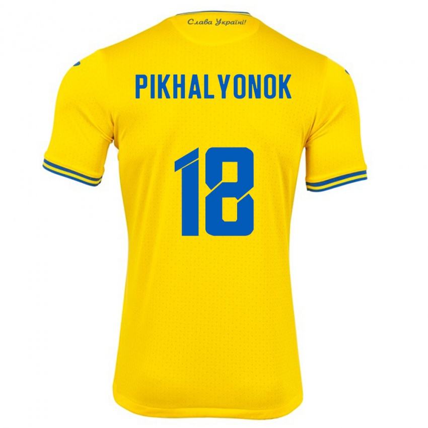 Criança Camisola Ucrânia Oleksandr Pikhalyonok #18 Amarelo Principal 24-26 Camisa