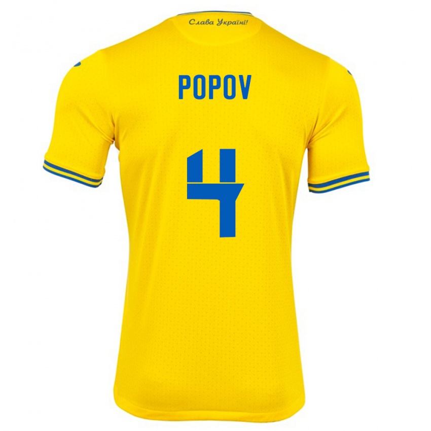 Criança Camisola Ucrânia Denys Popov #4 Amarelo Principal 24-26 Camisa