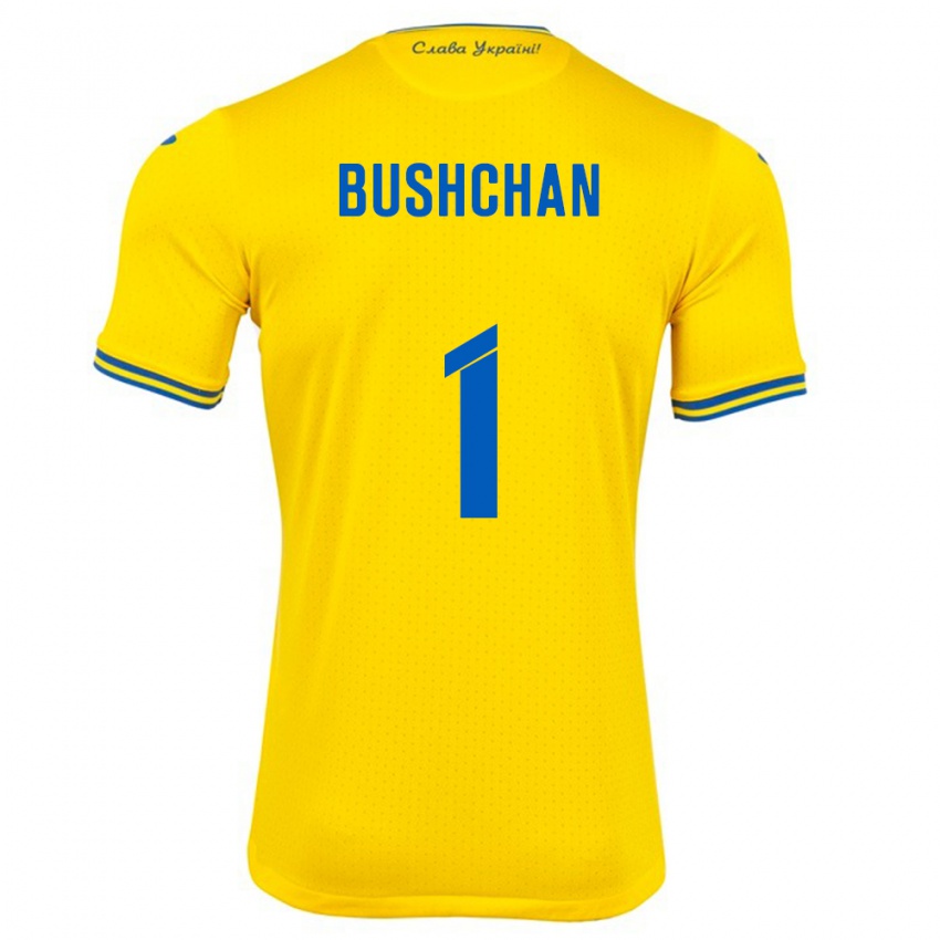 Criança Camisola Ucrânia Georgiy Bushchan #1 Amarelo Principal 24-26 Camisa