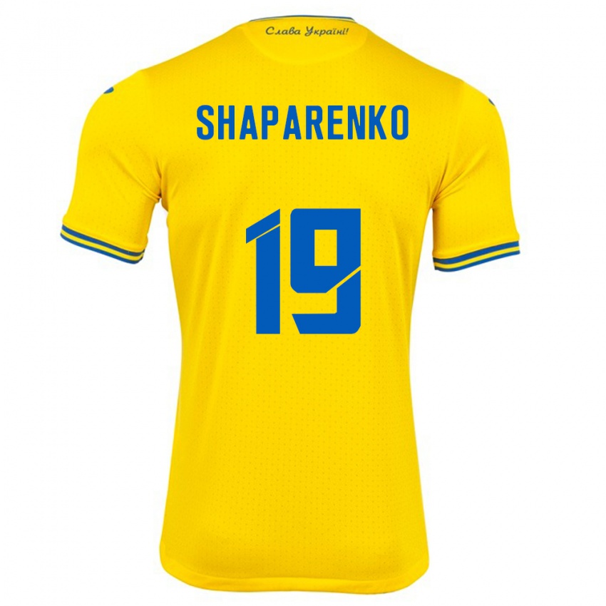 Criança Camisola Ucrânia Mykola Shaparenko #19 Amarelo Principal 24-26 Camisa