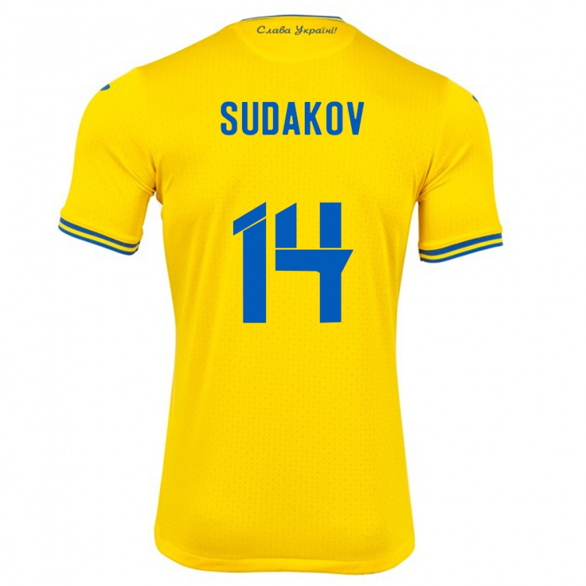 Criança Camisola Ucrânia Georgiy Sudakov #14 Amarelo Principal 24-26 Camisa