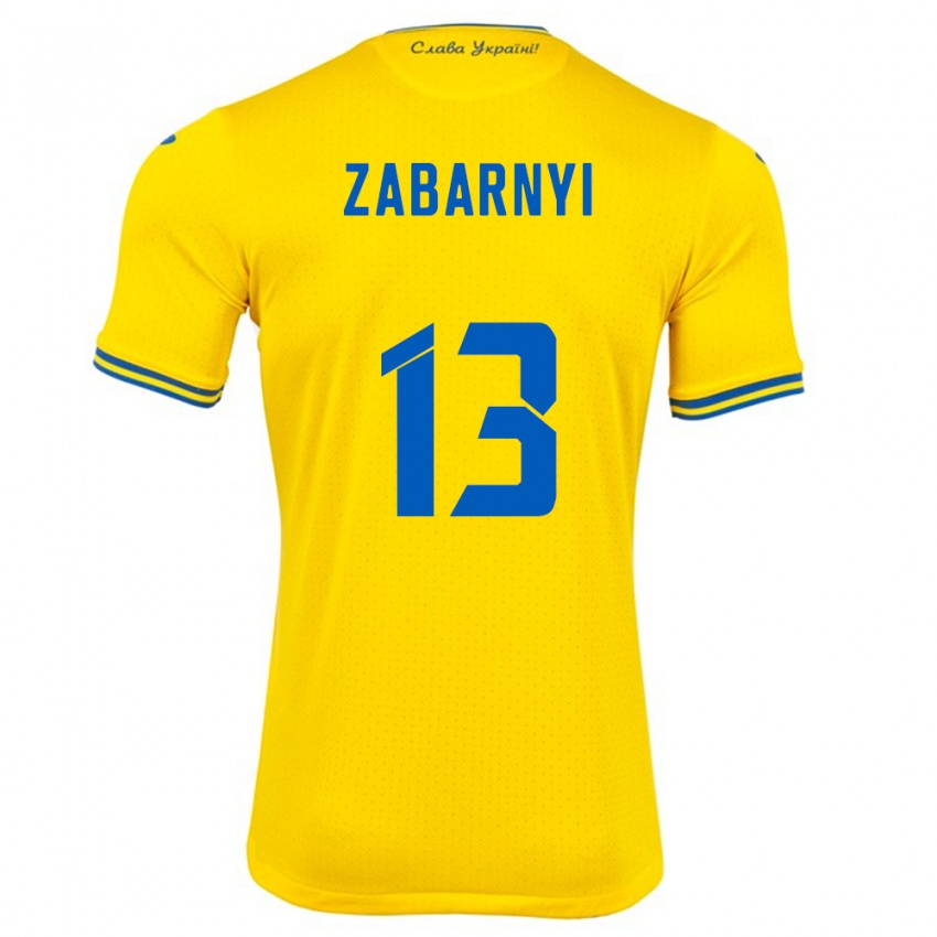 Criança Camisola Ucrânia Ilya Zabarnyi #13 Amarelo Principal 24-26 Camisa